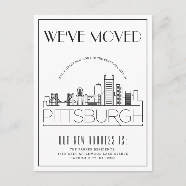 Cartão Postal De Anúncio Pittsburgh Modern Deco | Mudança de endereço  (Frente)