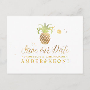 Cartão Postal De Anúncio PixDezines Abacaxi/Faux Dourado/Salve a Data