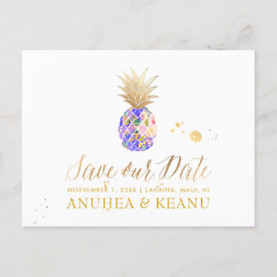 Cartão Postal De Anúncio PixDezines Aloha Abacaxi/Roxo/Comemore a Data