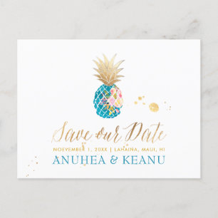 Cartão Postal De Anúncio PixDezines Aloha Abacaxi/Verde Água/ Save the Date
