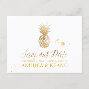 Cartão Postal De Anúncio PixDezines Aloha Pineapple/Blue/Save the Date