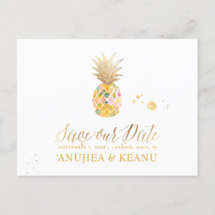 Cartão Postal De Anúncio PixDezines Aloha Pineapple/Hot Pink/Save the Date