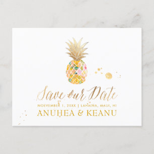 Cartão Postal De Anúncio PixDezines Aloha Pineapple/Ouro/Save the Date