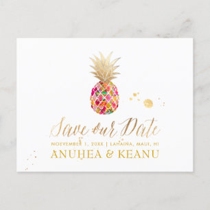 Cartão Postal De Anúncio PixDezines Aloha Pineapple/Red/Save the Date