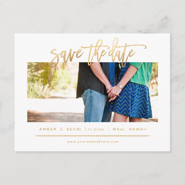 Cartão Postal De Anúncio PixDezines Falso Ouro Moderno Script de Pincel (Frente)