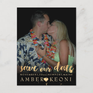 Cartão Postal De Anúncio PixDezines faux dourado/data de gravação/cor DIY