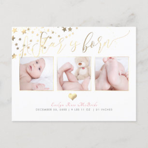 Cartão Postal De Anúncio PixDezines Faux Dourado Stars/Anúncio de Nascimen