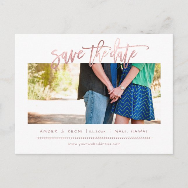 Cartão Postal De Anúncio PixDezines Faux Rose Gold Modern Brush Script (Frente)