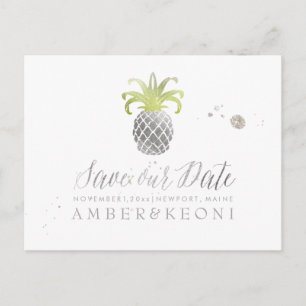Cartão Postal De Anúncio PixDezines Faux Silver/Pineapple/Save our Date