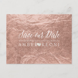 Cartão Postal De Anúncio PixDezines Rosa Dourado/Foil Falso/Save Date