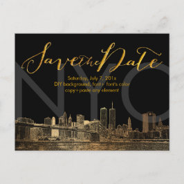 Cartão Postal De Anúncio PixDezines/Save Date/Faux Dourado/Torre Gêmea da c