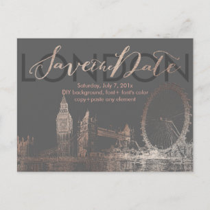 Cartão Postal De Anúncio PixDezines/Save Date/Pink Dourado/London Skyline