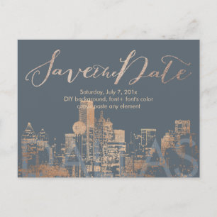 Cartão Postal De Anúncio PixDezines/Save Date/Pink Gold/Dallas Skyline
