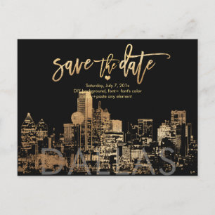 Cartão Postal De Anúncio PixDezines/Save the Date Dallas Skyline/Faux Gold