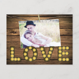 Cartão Postal De Anúncio Placa Rústica Iluminada LOVE Foto Salvar Data Cart