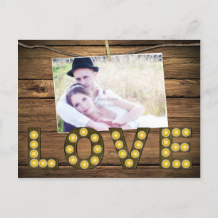Cartão Postal De Anúncio Placa Rústica Iluminada LOVE Foto Salvar Data Cart