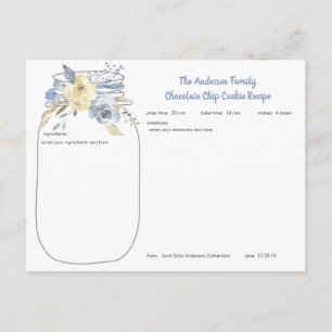 Cartão Postal De Anúncio Placas de receitas da família Dusty Blue Floral M