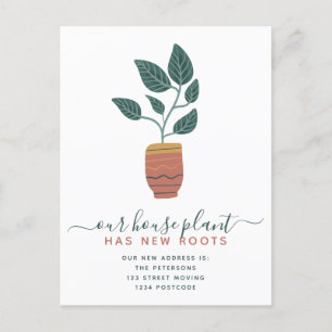 Cartão Postal De Anúncio Planta de casa editável retro boho script mudança