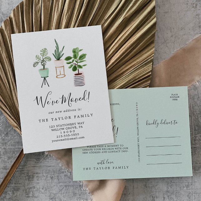 Cartão Postal De Anúncio Plantas de Casa em Vasos que Mudamos de Endereço (Criador carregado)