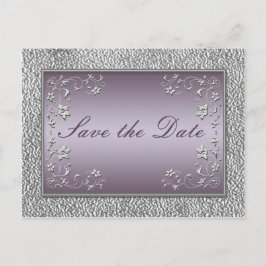 Cartão Postal De Anúncio Plum and Pewter Floral Salvar a Data Cartão-Postal