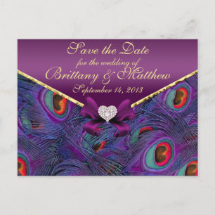 Cartão Postal De Anúncio Plum Purple Peacock Salvar o Cartão-Postal de Data