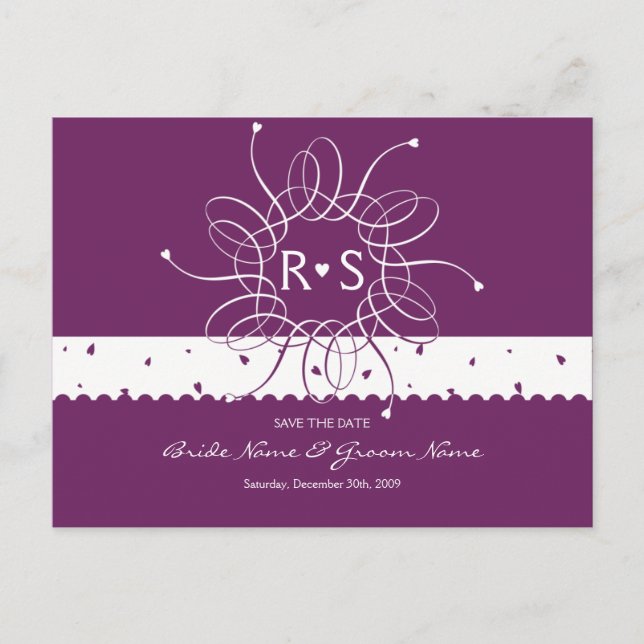 Cartão Postal De Anúncio Plum Romântico Rosette Salvar Data (Frente)