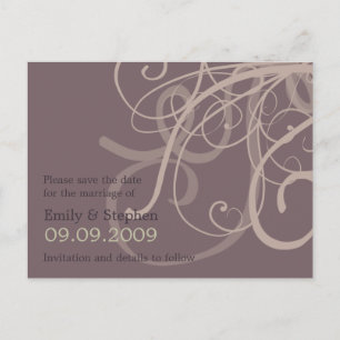 Cartão Postal De Anúncio Plum Swirls ・ Salve o Cartão-Postal de Data