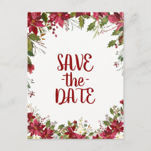 Cartão Postal De Anúncio Poinsettia de Férias de Natal Casamento Save the D