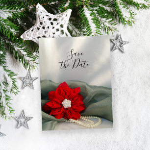 Cartão Postal De Anúncio Poinsettia e Pérolas Casamento de Inverno Salve a