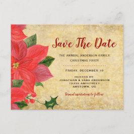 Cartão Postal De Anúncio Poinsettia Rústica | Salve a Data Festa de Natal