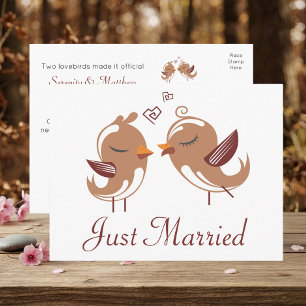 Cartão Postal De Anúncio Pombinhos Marrons Fofos Casamento Recém-Casados