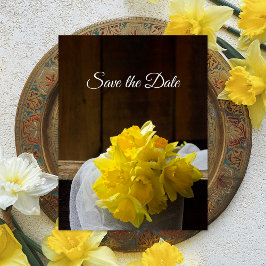Cartão Postal De Anúncio Ponte de Madeira Rústica de Narcisos Casamento Sav