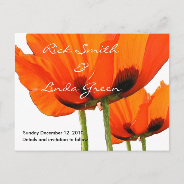 Cartão Postal De Anúncio Poppies! Salvar a data (Frente)