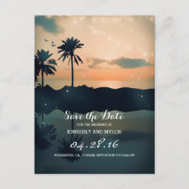 Cartão Postal De Anúncio Pôr do Sol na Praia Palmeiras Salve a Data