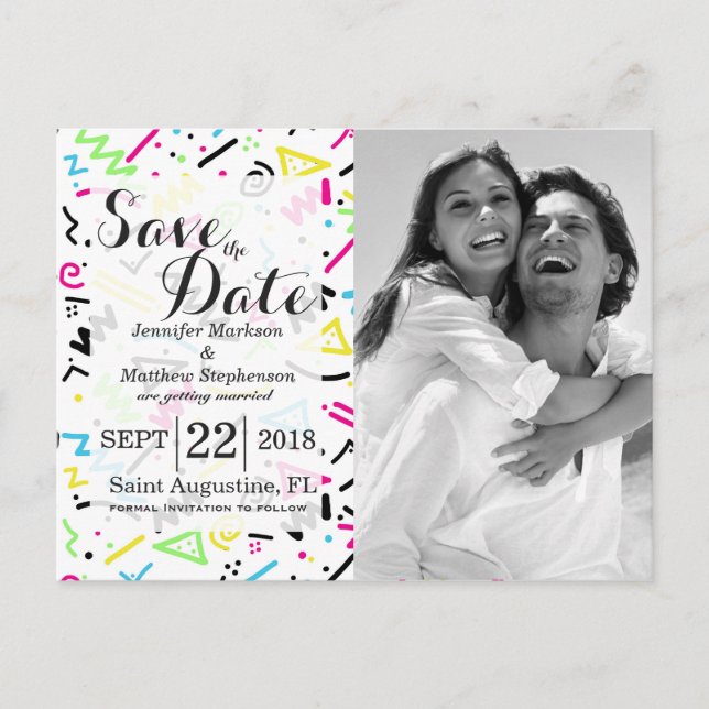 Cartão Postal De Anúncio Porta amarela azul verde-rosa Neon anos 80 90 (Frente)