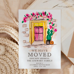 Cartão Postal De Anúncio Porta floral cor-de-rosa, branca, nova casa em mov
