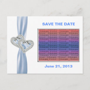 Cartão Postal De Anúncio Postcard de Salve o Dia com Laço Azul Corações Per
