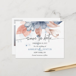 Cartão Postal De Anúncio Postcard de Save the Date elegante em ganga desbot