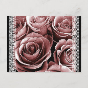 Cartão Postal De Anúncio Postcard de Save the Date ROSAS ROSA VINTAGE