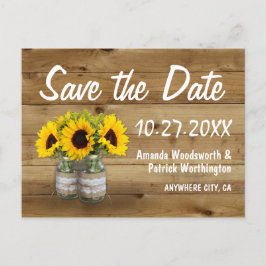 Cartão Postal De Anúncio Pote de Mason Sunflower Casamento Salve A Data