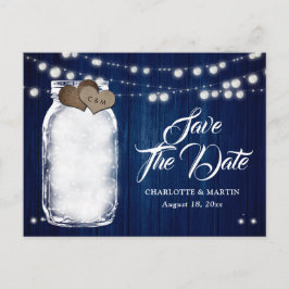 Cartão Postal De Anúncio Pote de Pedra Azul Marinho Rústico para Casamento 
