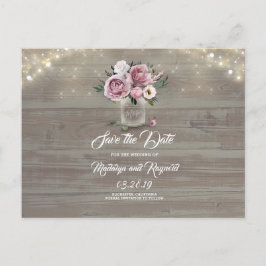Cartão Postal De Anúncio Pote de Pedra Flor Rosa Poeira Salve a Data