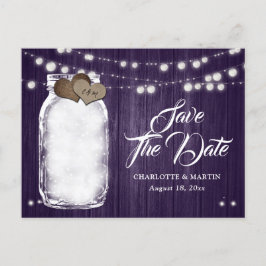 Cartão Postal De Anúncio Pote de Pedra Roxo Rústico Casamento Salve A Data