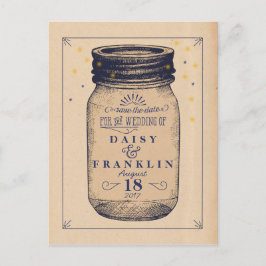 Cartão Postal De Anúncio Pote Retro Salve a Data - Estilo Telegram - Azul-m