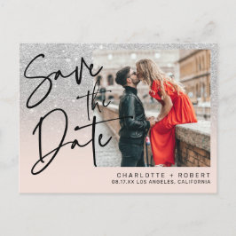 Cartão Postal De Anúncio Poupança de data de casamento com foto em brilho p