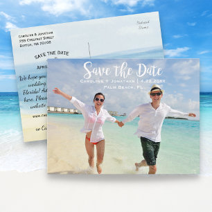 Cartão Postal De Anúncio Praia de Diversão Moderna Foto Casamento Salve a D
