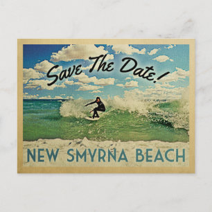 Cartão Postal De Anúncio Praia de New Smyrna Salve a Data Surfing na Flórid