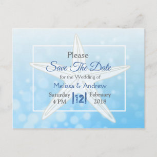 Cartão Postal De Anúncio Praia Estrela Azul Casamento Tema Salvar a Data