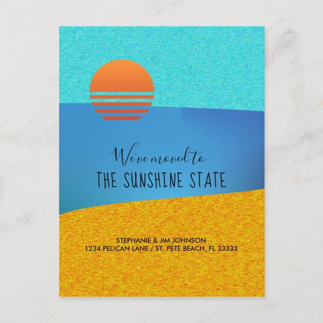 Cartão Postal De Anúncio Praia Nos Mudamos para o Estado Sunshine Novo Ende (Frente)
