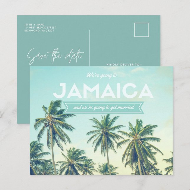 Cartão Postal De Anúncio Praia tropical Jamaica Casamento Salve as Datas (Frente/Verso)